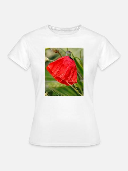 Mohnblumen-Tropfen Mustermotiv - Frauen T-Shirt - Weiß