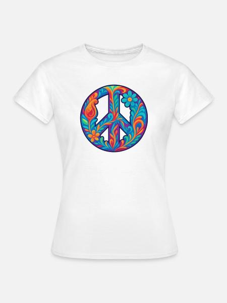 Blumenmuster Friedenssymbol Design - Frauen T-Shirt - Weiß