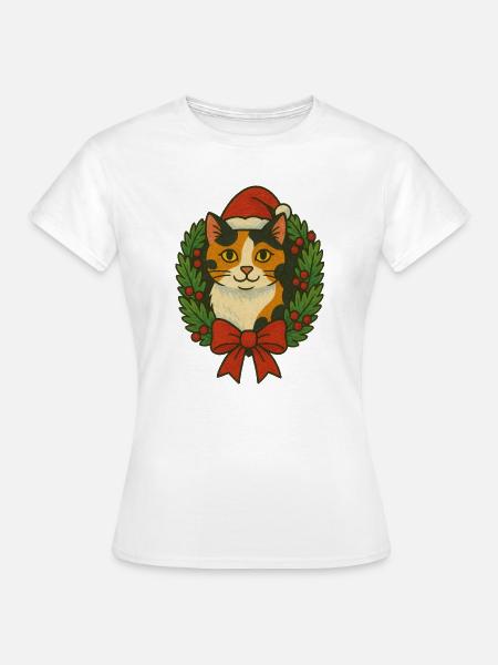 Kalikokatze im Weihnachtskranz - Frauen T-Shirt - Weiß