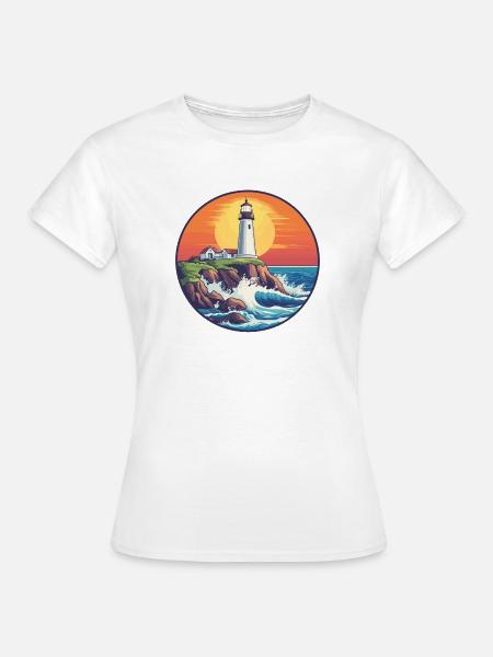 Leuchtturm bei Sonnenuntergang - Frauen T-Shirt - Weiß
