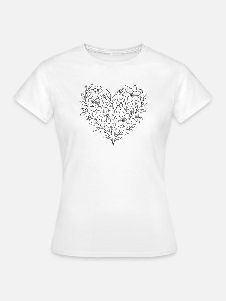 Florales Herzmuster, Blumenranke filigran - Frauen T-Shirt - Weiß