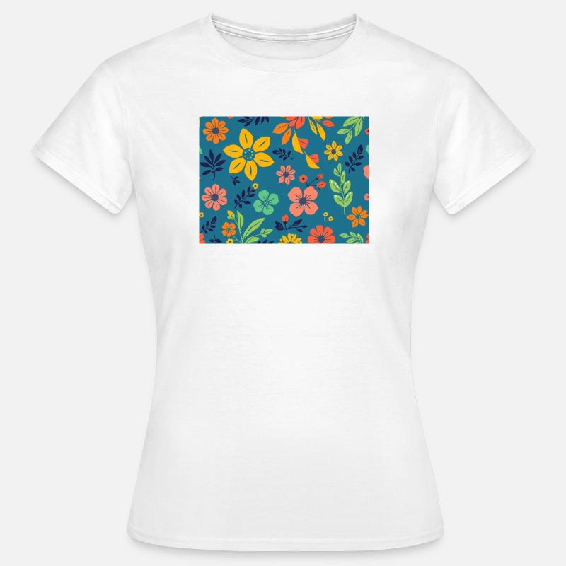 Retro style floral pattern on dark blue - Women's T-Shirt - white