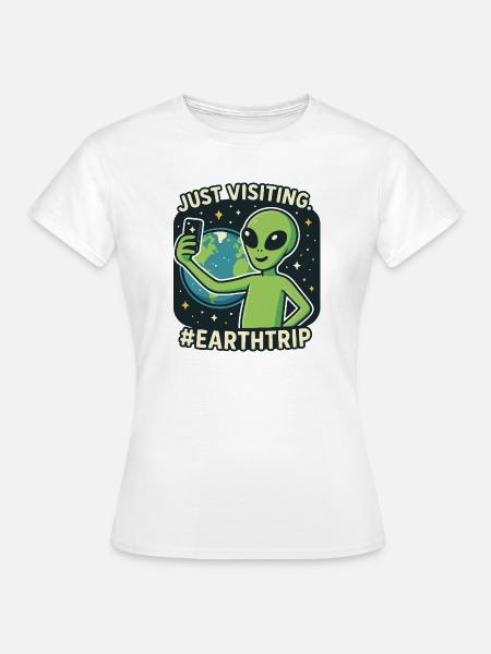 Alien Selfie mit Erde - Frauen T-Shirt - Weiß