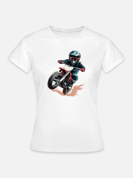 Dynamischer Motorradfahrer im Actionstil - Frauen T-Shirt - Weiß