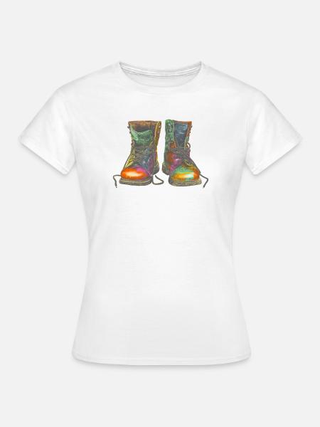 Bunte Graffiti Stiefel Illustration - Frauen T-Shirt - Weiß