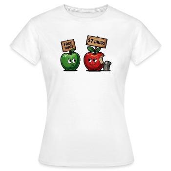 Lustiges Äpfel-Motiv mit Free Hugs Gag - Frauen T-Shirt - Weiß - Vorne - AI Model Female 172 dark (172cm)