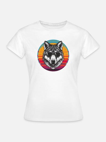 Cool Wolf mit Sonnenbrille im Retro-Design - Frauen T-Shirt - Weiß