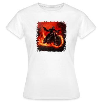 Un motard démoniaque en feu - T-shirt Femme - blanc - Devant - AI Model Female 172 dark (172cm)