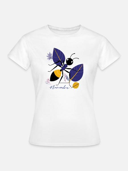 November Vogel mit Blättern im Herbst - Frauen T-Shirt - Weiß