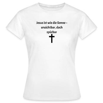 Illustration de crucifix minimaliste sur la peau - T-shirt Femme - blanc - Devant - AI Model Female 172 dark (172cm)