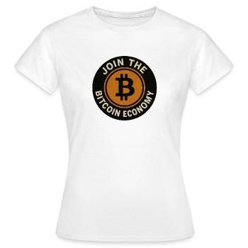 Join the Bitcoin economy round button - Women's T-Shirt - white - Front - AI Model Female 172 dark (172cm)
