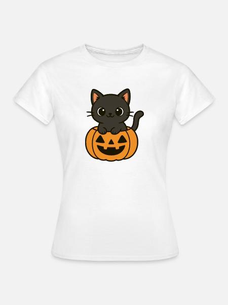 Halloween Katze Kürbis Schwarze Katze Süß - Frauen T-Shirt - Weiß