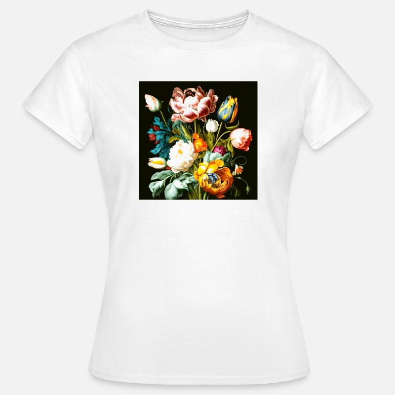 Textured floral composition on black - Women's T-Shirt - white