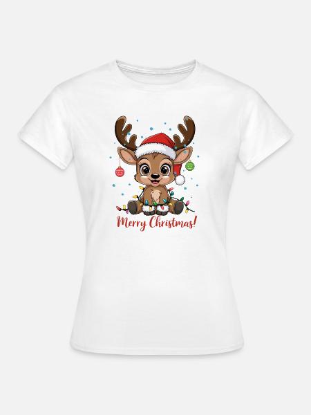 Süßer Rentier Weihnachtspullover Merry Christmas - Frauen T-Shirt - Weiß