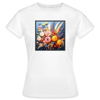 Bouquet floral automnal broderie tapisserie - T-shirt Femme - blanc - Devant - AI Model Female 172 dark (172cm)