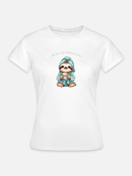 Lazy Glam Sloth – I Woke Up Glamorous - Dame-T-shirt - hvid