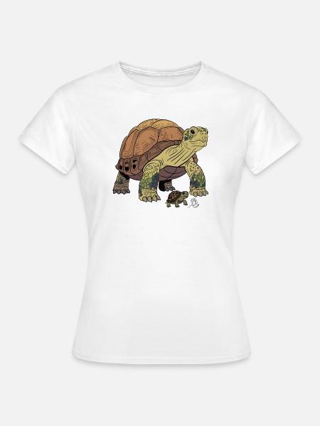 Detailreiche Schildkröte mit Jungem - Frauen T-Shirt - Weiß