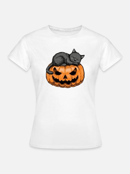 Schläfrige Katze Halloween-Design - Frauen T-Shirt - Weiß