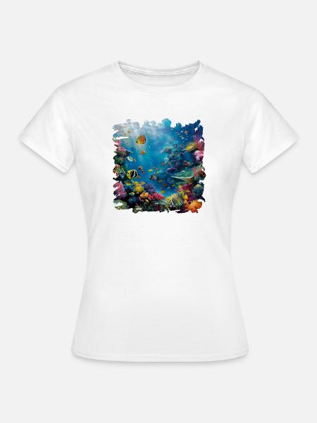 Bunte Meereswelt Unterwasserlandschaft - Frauen T-Shirt - Weiß
