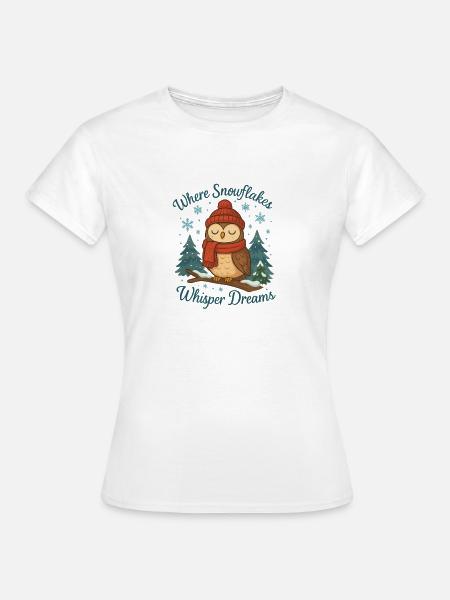 Wintereule – Where Snowflakes Whisper Dreams - Frauen T-Shirt - Weiß