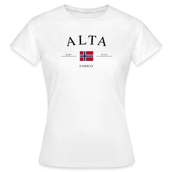Alta Norway – Souvenir et cadeau des Fêtes - T-shirt Femme - blanc - Devant - AI Model Female 172 dark (172cm)