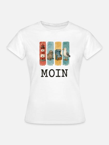Moin Leuchtturm Robbe Strandkorb Möwe Küste - Frauen T-Shirt - Weiß