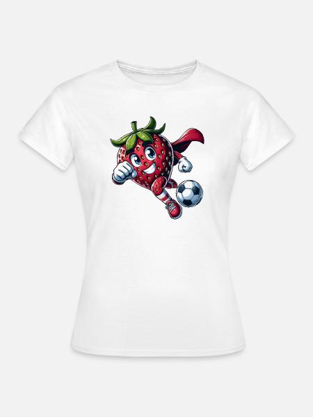 Fußball Erdbeere Superheld Kicker Comic - Frauen T-Shirt - Weiß