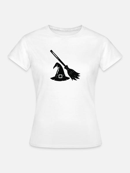 Hexenhut und Besen Silhouette - Frauen T-Shirt - Weiß