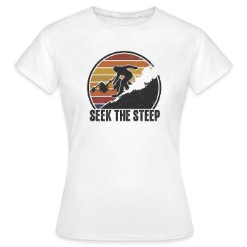 Snowboard Seek The Steep Retro Emblem Deep Snow - Women's T-Shirt - white - Front - AI Model Female 172 dark (172cm)