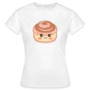 Rouleau de cannelle kawaii avec un visage heureux - T-shirt Femme - blanc - Devant - AI Model Female 172 dark (172cm)