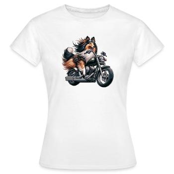 Collie Biker Auf Chopper Motorrad Mit Brille - Frauen T-Shirt - Weiß - Vorne - AI Model Female 172 dark (172cm)