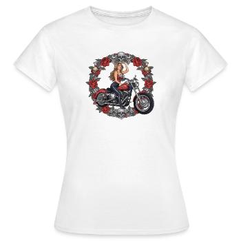 Motorradheldin im Rosenkranz - Frauen T-Shirt - Weiß - Vorne - AI Model Female 172 dark (172cm)