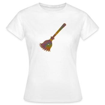 Regenbogen Glitzerbesen Zauberwerk - Frauen T-Shirt - Weiß - Vorne - AI Model Female 172 dark (172cm)