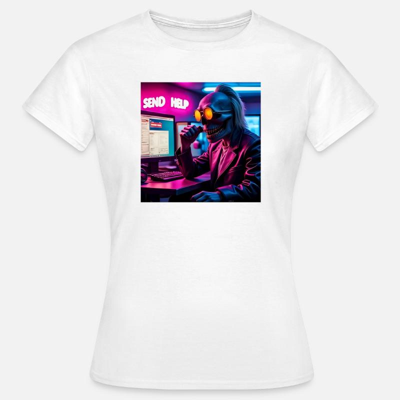 Cyberpunk Neon Skull Hacker Send Help Design - Women's T-Shirt - white