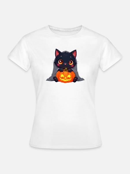 Halloween Cat with Halloween Pumpkin - Frauen T-Shirt - Weiß