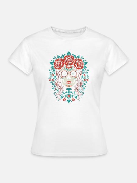 Zuckerschädel Blumenkrone - Frauen T-Shirt - Weiß