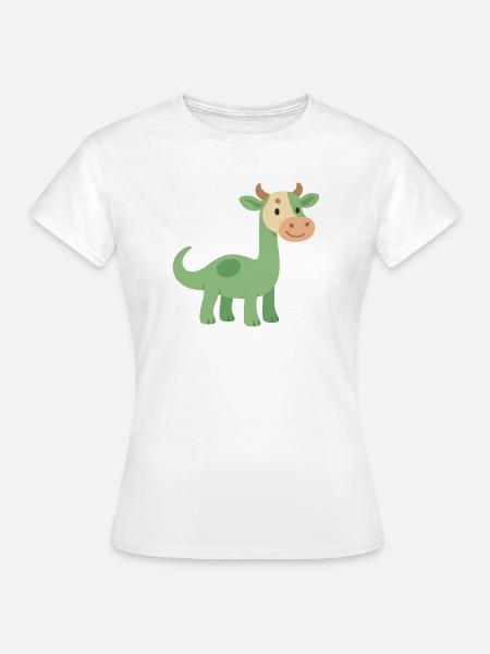 Dinosaurier mit Kuhfellkopf - Frauen T-Shirt - Weiß