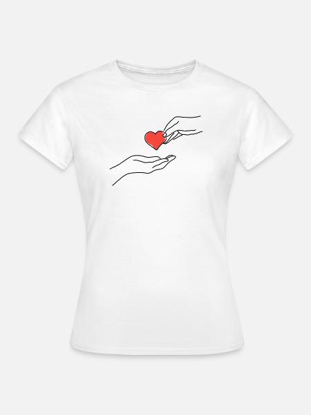 Minimalistische Line Art Hände geben Herz - Frauen T-Shirt - Weiß