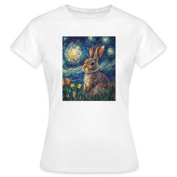 Hase Kaninchen Häschen Van Gogh Style Starry Night - Frauen T-Shirt - Weiß - Vorne - AI Model Female 172 dark (172cm)