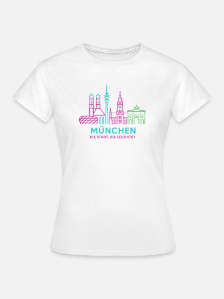 München Neon Skyline - Frauen T-Shirt - Weiß