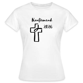 Confirmation 2026 Confirmation Des poissons plongent dans la croix - T-shirt Femme - blanc - Devant - AI Model Female 172 dark (172cm)