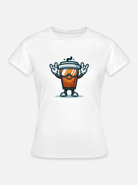 Kaffeebecher mit Skibrille - Frauen T-Shirt - Weiß
