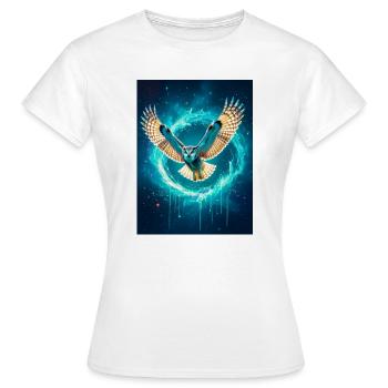 Un hibou luisant s’élève à travers les faisceaux rayonnants de gol - T-shirt Femme - blanc - Devant - AI Model Female 172 dark (172cm)