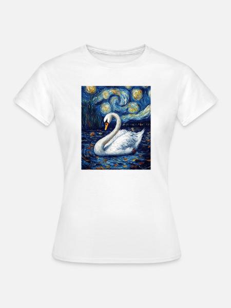 Schwan Vogel Van Gogh Style - Frauen T-Shirt - Weiß