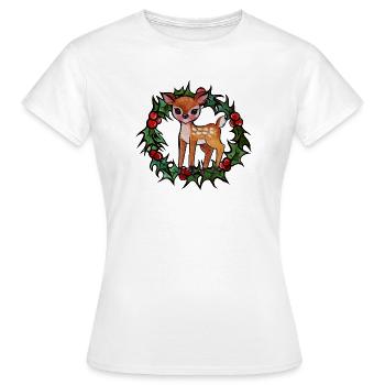 Fawn in Holly Wreath - Women's T-Shirt - white - Front - AI Model Female 172 dark (172cm)