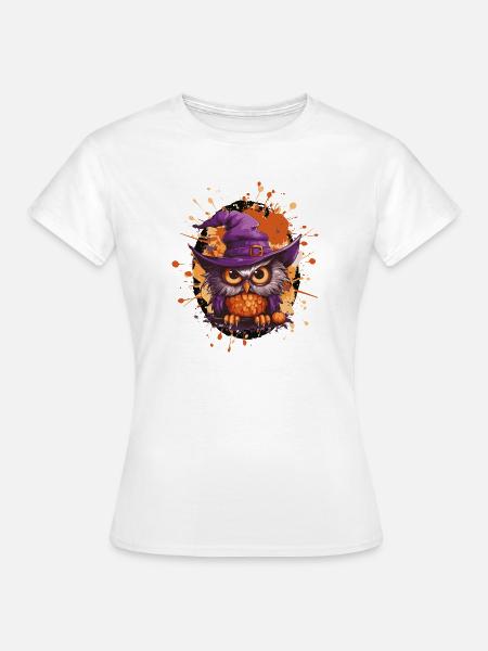 Eulenzauber mit Hexenhut - Frauen T-Shirt - Weiß