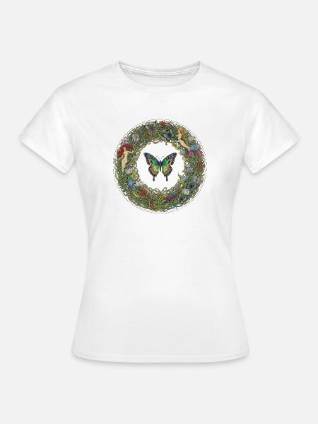 Blumenkreis Schmetterling Traumbild - Frauen T-Shirt - Weiß