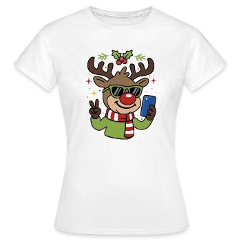 Noël Selfie Renne avec des lunettes - T-shirt Femme - blanc - Devant - AI Model Female 172 dark (172cm)