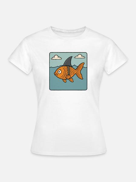Cartoon Goldfisch Fisch Hai Flosse Meer Fake Hai - Dame-T-shirt - hvid