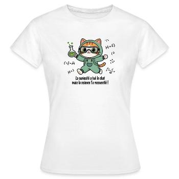 Die Neugier hat die Katze getötet, die Wissenschaft... - Frauen T-Shirt - Weiß - Vorne - AI Model Female 172 dark (172cm)
